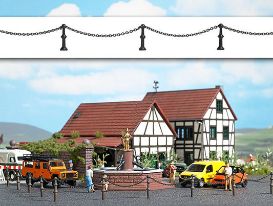 Busch 1023 HO Scale Real Metal Chain Fence w/Stanchions -- 5/8 x 11-13/16"  1.6 x 30cm