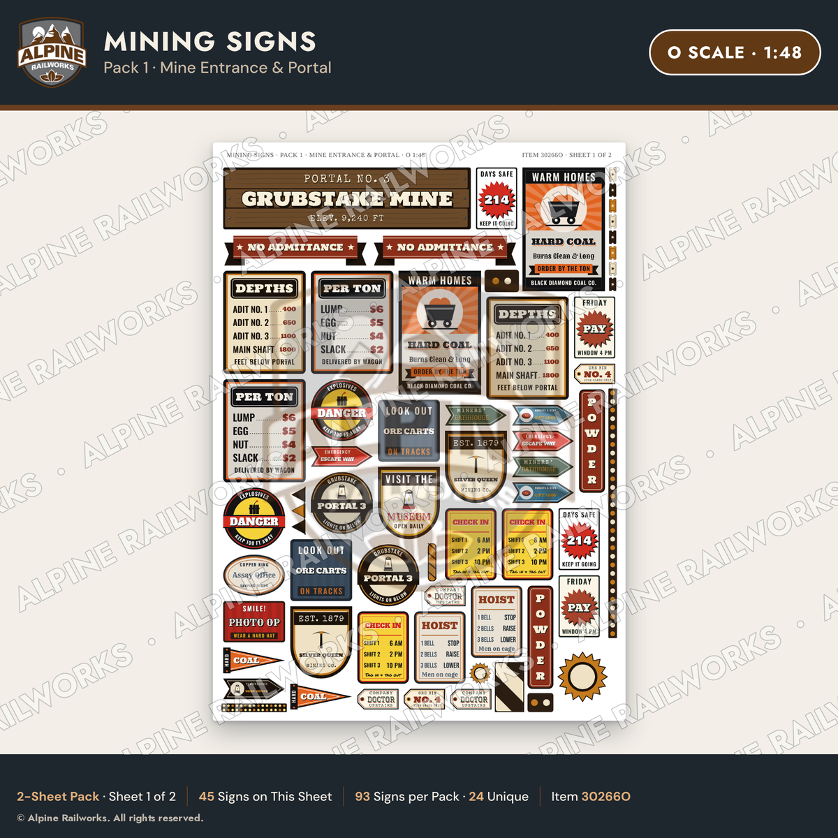 Alpine Railworks 30266O O Scale Mining Signs - Mine Entrance & Portal