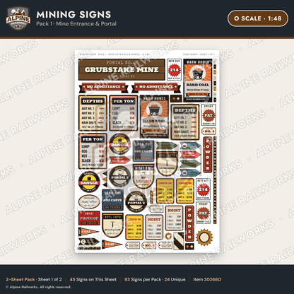 Alpine Railworks 30266O O Scale Mining Signs - Mine Entrance & Portal