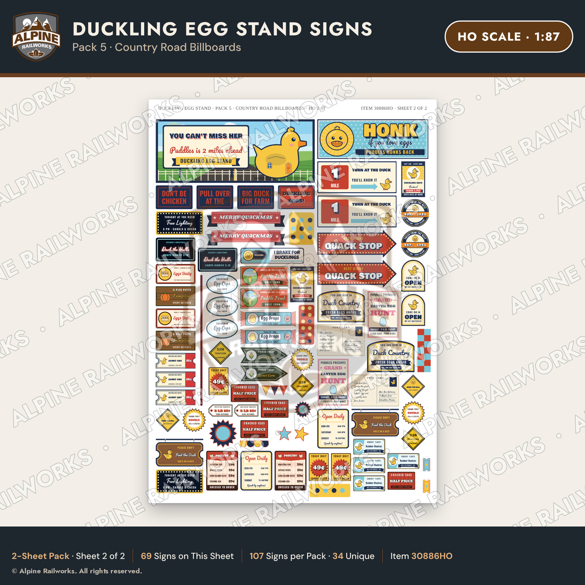 Alpine Railworks 30886HO HO Scale Roadside Signs - Giant Duck