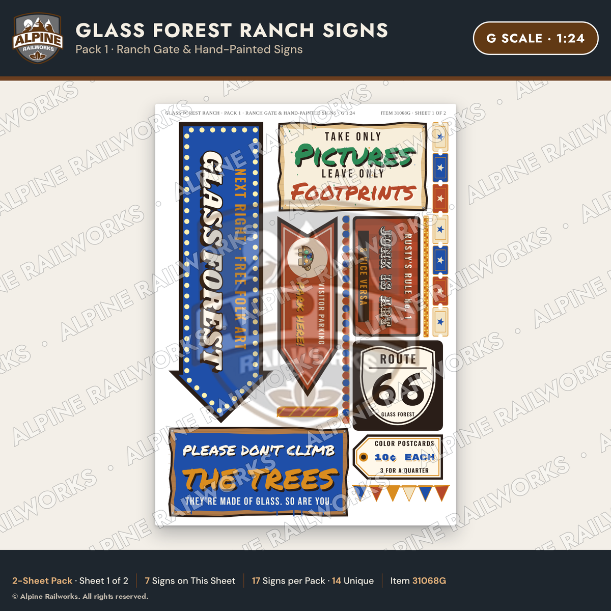 Alpine Railworks 31068G G Scale Roadside Signs - Bottle Tree Ranch