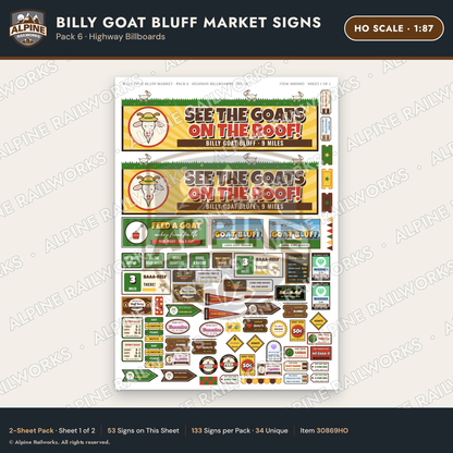 Alpine Railworks 30869HO HO Scale Roadside Signs - Goats on the Roof