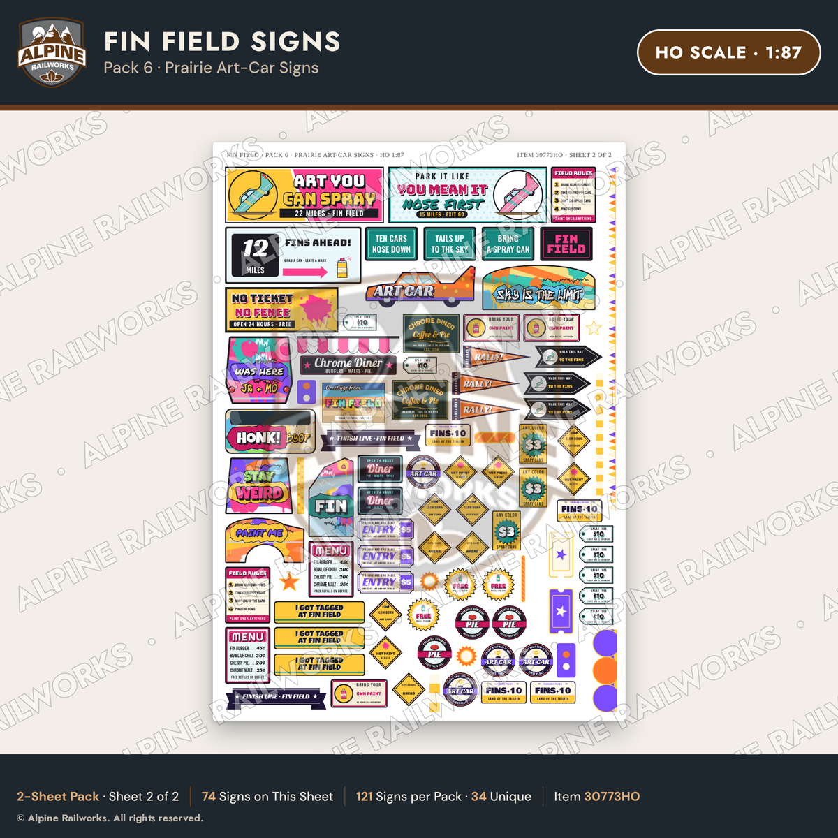 Alpine Railworks 30773HO HO Scale Roadside Signs - Buried Car Art