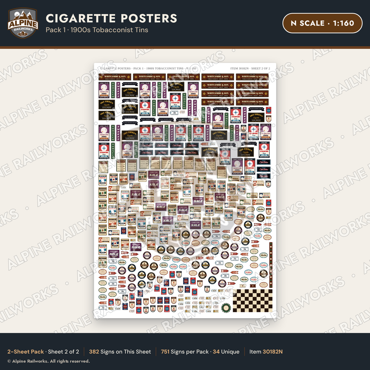 Alpine Railworks 30182N N Scale Cigarette Posters - Tobacconist Tins