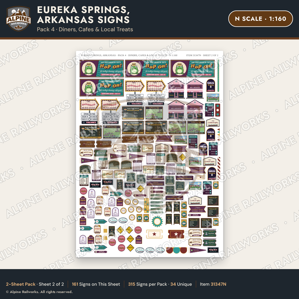 Alpine Railworks 31347N N Scale Eureka Springs Signs - Diners & Cafes