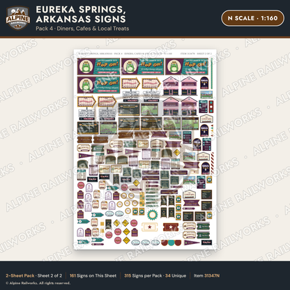 Alpine Railworks 31347N N Scale Eureka Springs Signs - Diners & Cafes
