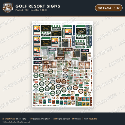 Alpine Railworks 30257HO HO Scale Golf Resort Signs - 19th Hole Bar