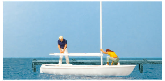 Preiser 10680 HO Korsar Sailboat Sailors Unrigging Sails