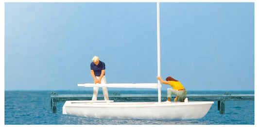 Preiser 10680 HO Korsar Sailboat Sailors Unrigging Sails