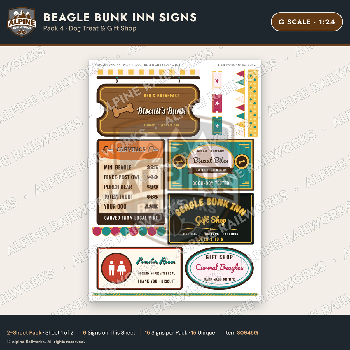 Alpine Railworks 30945G G Scale Roadside Signs - Dog-Shaped Inn