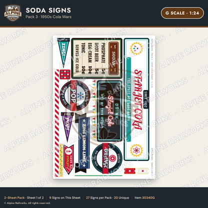 Alpine Railworks 30340G G Scale Soda Signs - 1950s Cola Wars