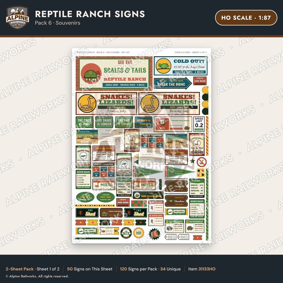 Alpine Railworks 31133HO HO Scale Roadside Signs - Reptile Zoo