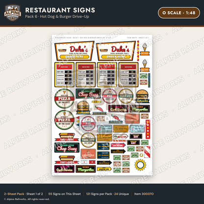 Alpine Railworks 30037O O Scale Restaurant Signs - Hot Dog