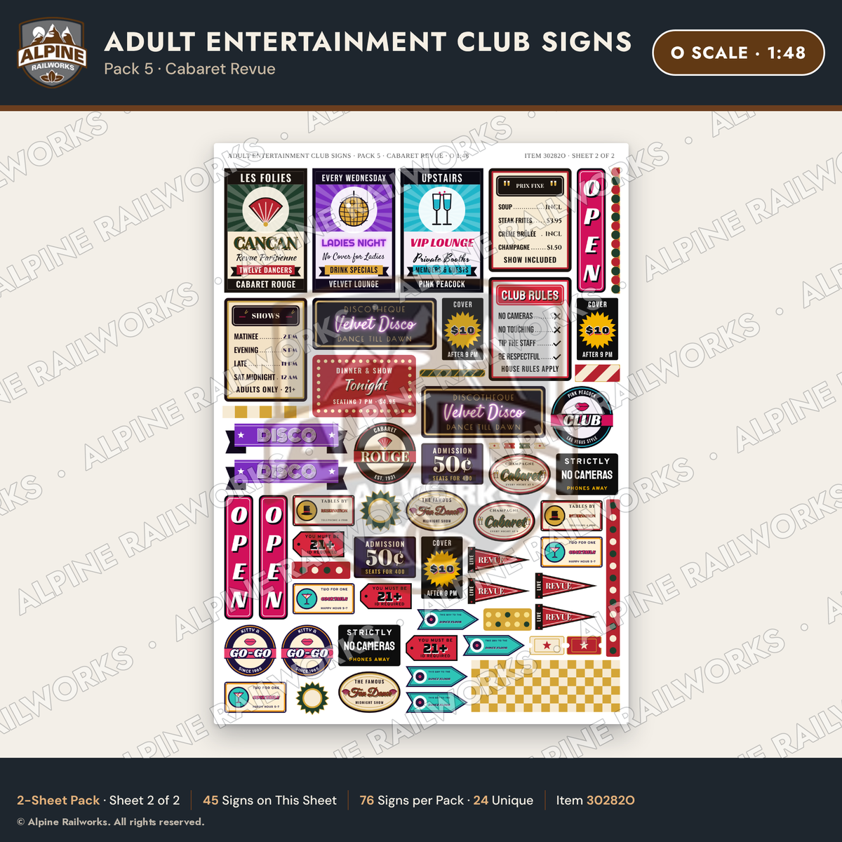 Alpine Railworks 30282O O Scale Adult Entertainment Club Signs