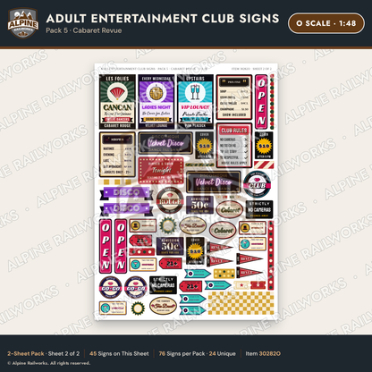 Alpine Railworks 30282O O Scale Adult Entertainment Club Signs