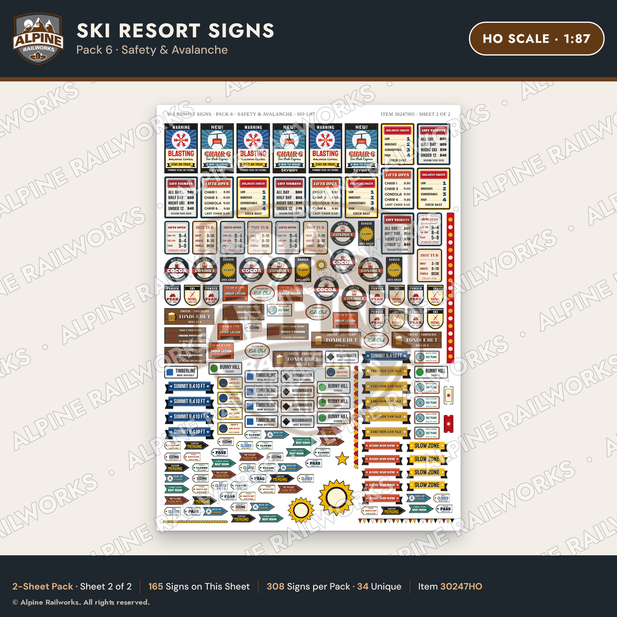 Alpine Railworks 30247HO HO Scale Ski Resort Signs - Safety