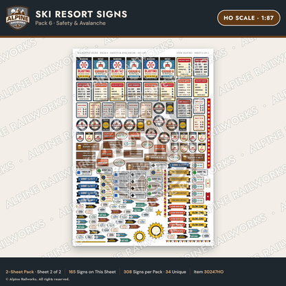 Alpine Railworks 30247HO HO Scale Ski Resort Signs - Safety