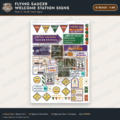 Alpine Railworks 31089O O Scale Roadside Signs - UFO Welcome Center