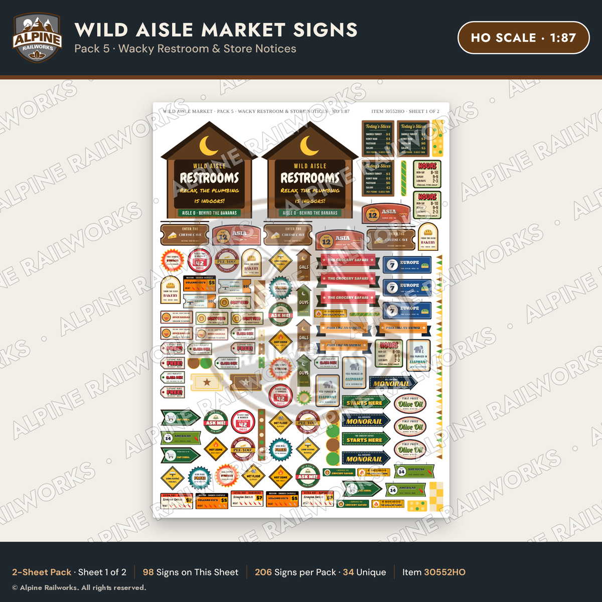 Alpine Railworks 30552HO HO Scale Roadside Signs - Jungle Grocery