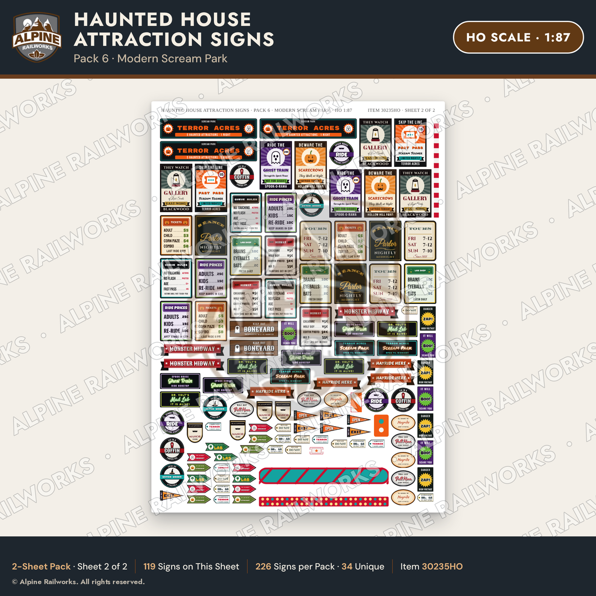 Alpine Railworks 30235HO HO Scale Haunted House Attraction Signs