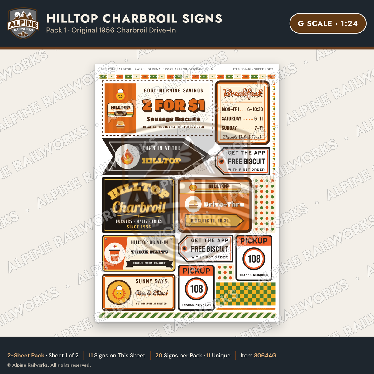 Alpine Railworks 30644G G Scale Fast Food Signs - Charbroiled Burgers