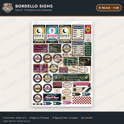 Alpine Railworks 30276O O Scale Bordello Signs
