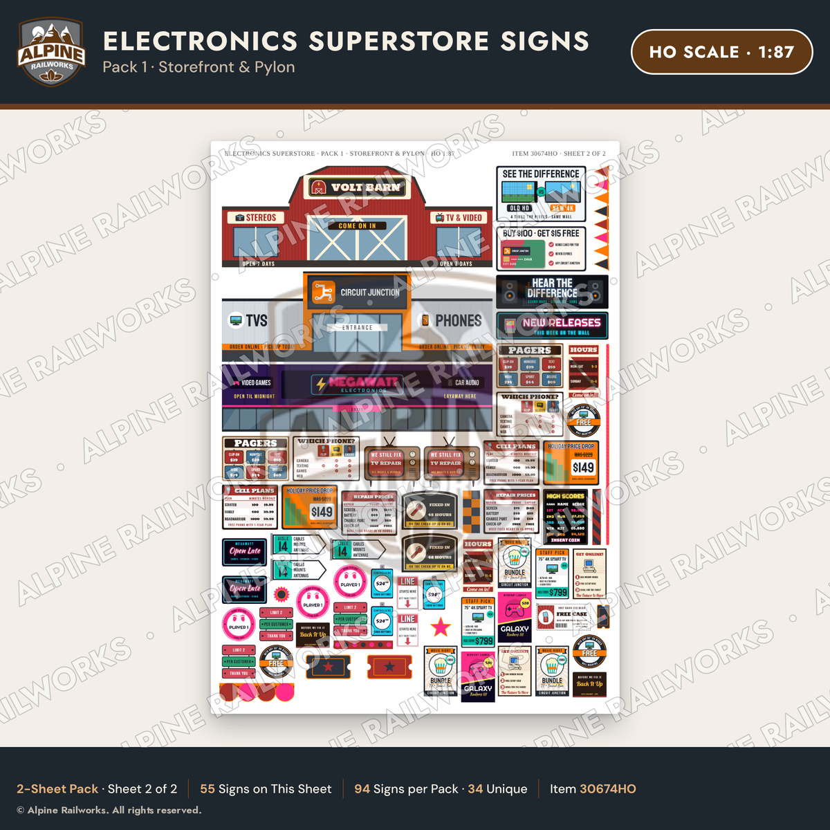 Alpine Railworks 30674HO HO Scale Electronics Superstore Signs