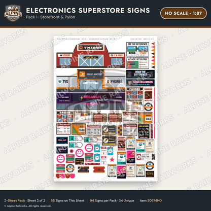 Alpine Railworks 30674HO HO Scale Electronics Superstore Signs