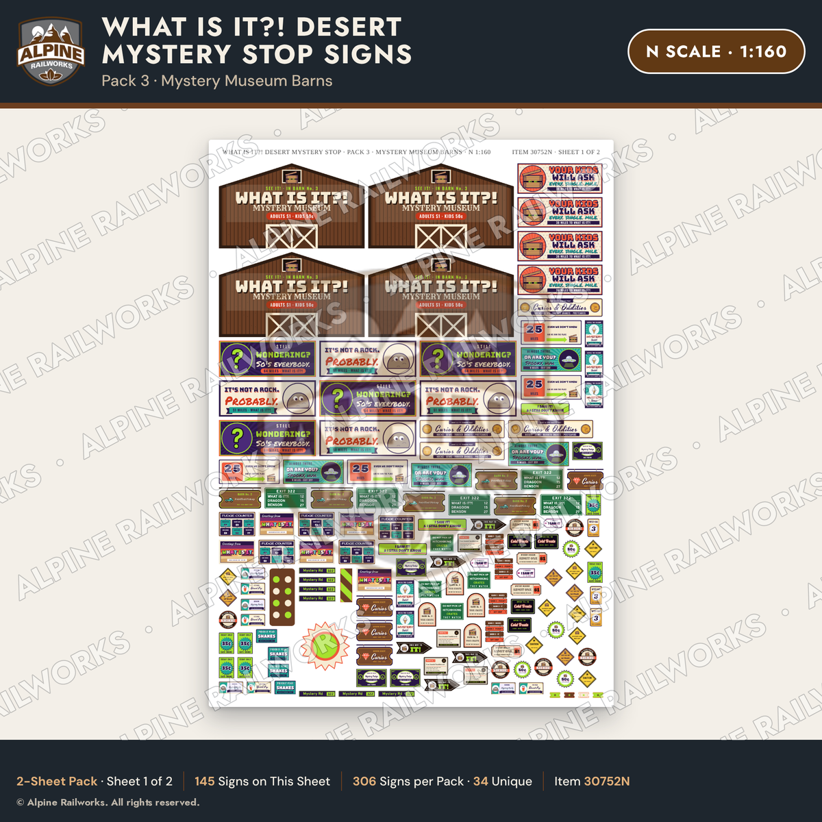 Alpine Railworks 30752N N Scale Roadside Signs - Desert Mystery Stop