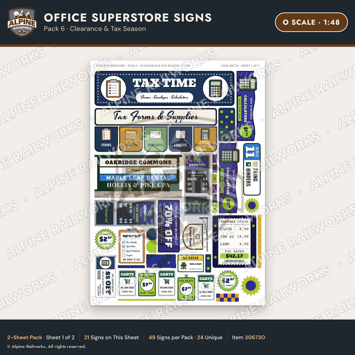 Alpine Railworks 30673O O Scale Office Superstore Signs - Clearance
