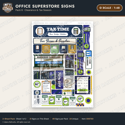 Alpine Railworks 30673O O Scale Office Superstore Signs - Clearance