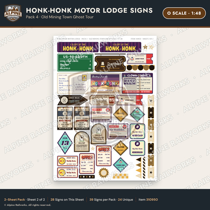 Alpine Railworks 31095O O Scale Roadside Signs - Clown Motel