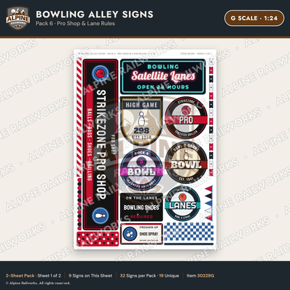 Alpine Railworks 30229G G Scale Bowling Alley Signs - Pro Shop