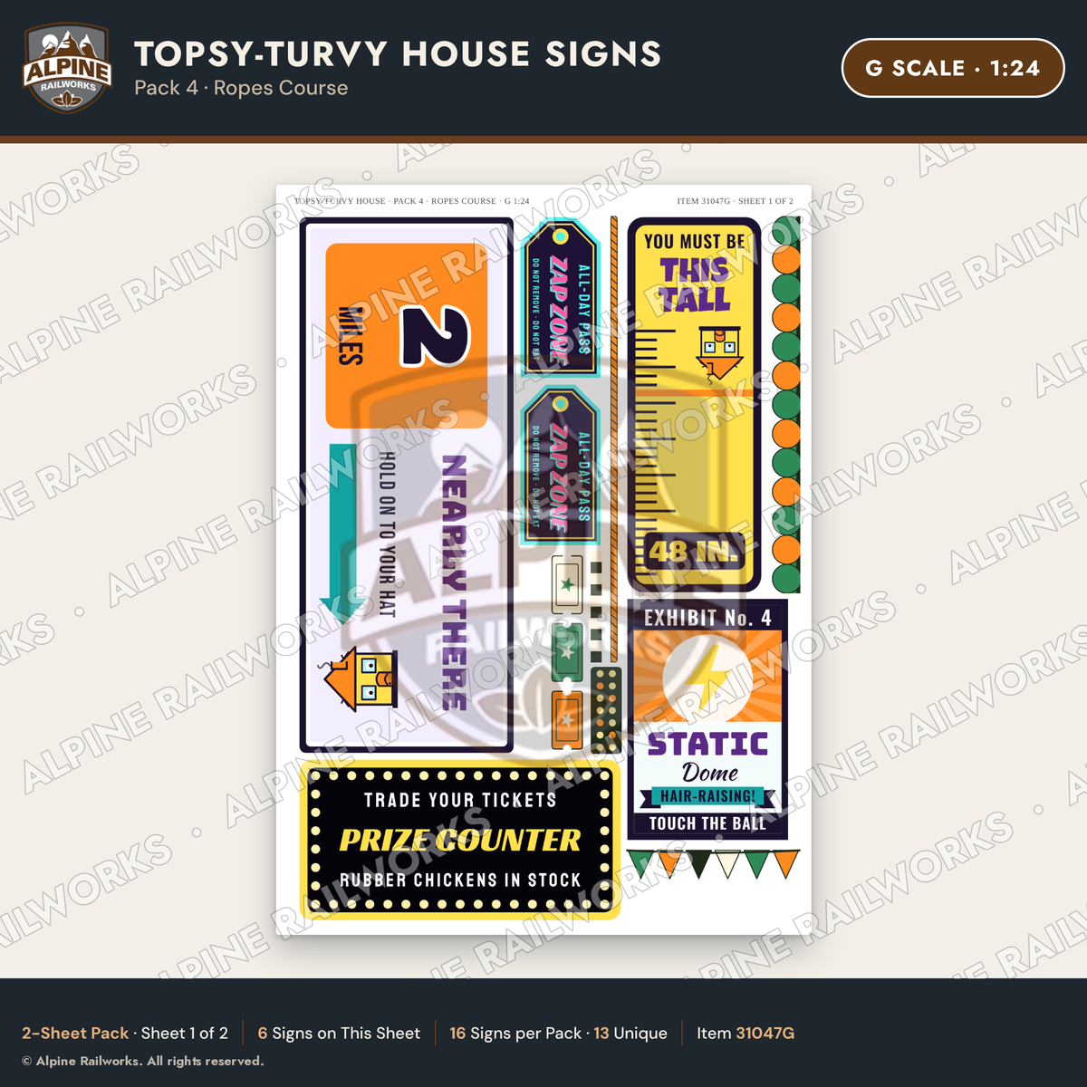 Alpine Railworks 31047G G Scale Roadside Signs - Upside-Down House