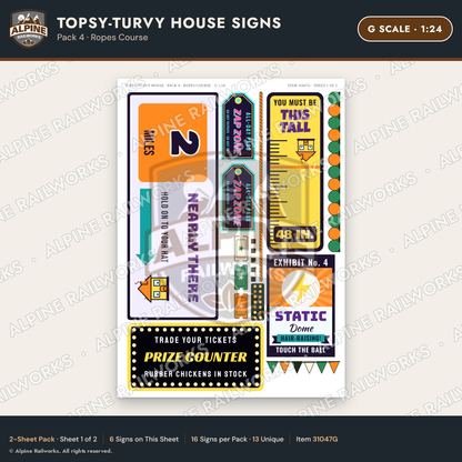 Alpine Railworks 31047G G Scale Roadside Signs - Upside-Down House