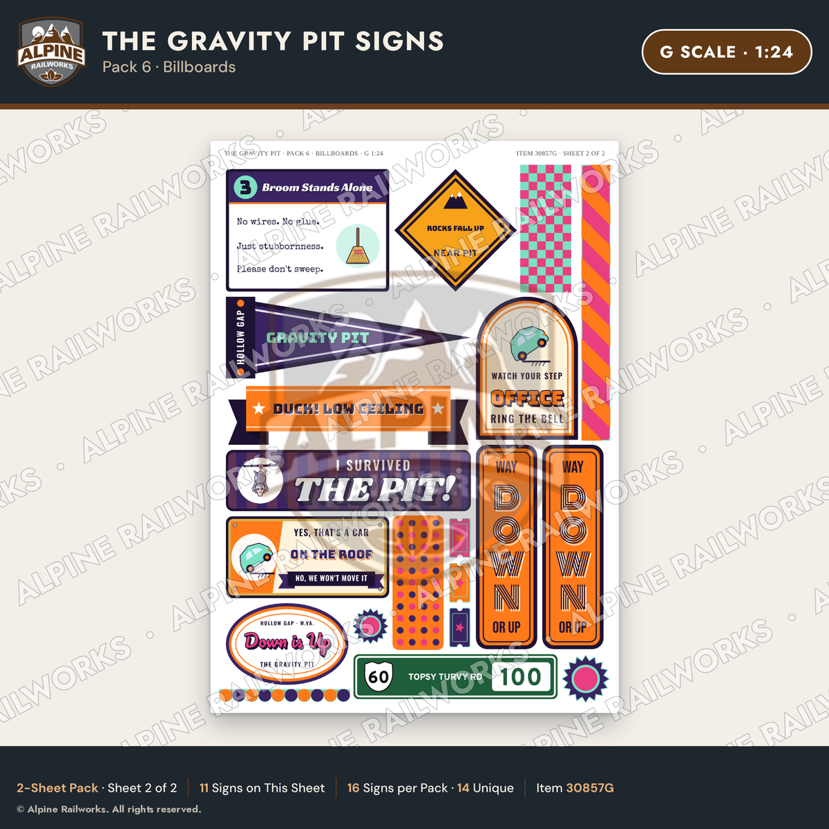 Alpine Railworks 30857G G Scale Roadside Signs - Mystery Hole
