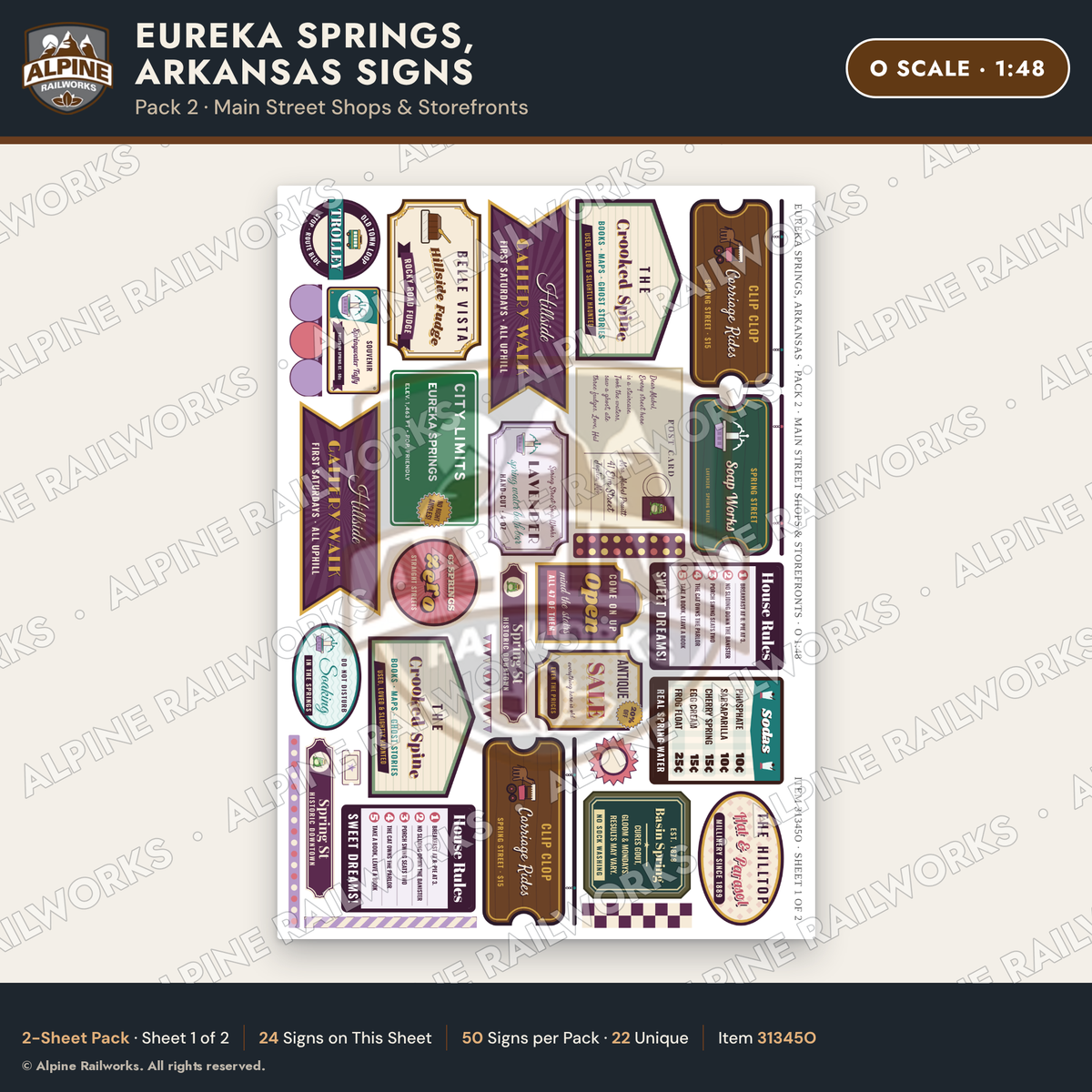 Alpine Railworks 31345O O Scale Eureka Springs Signs - Shops
