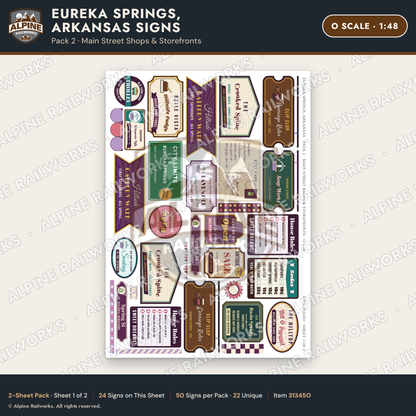 Alpine Railworks 31345O O Scale Eureka Springs Signs - Shops