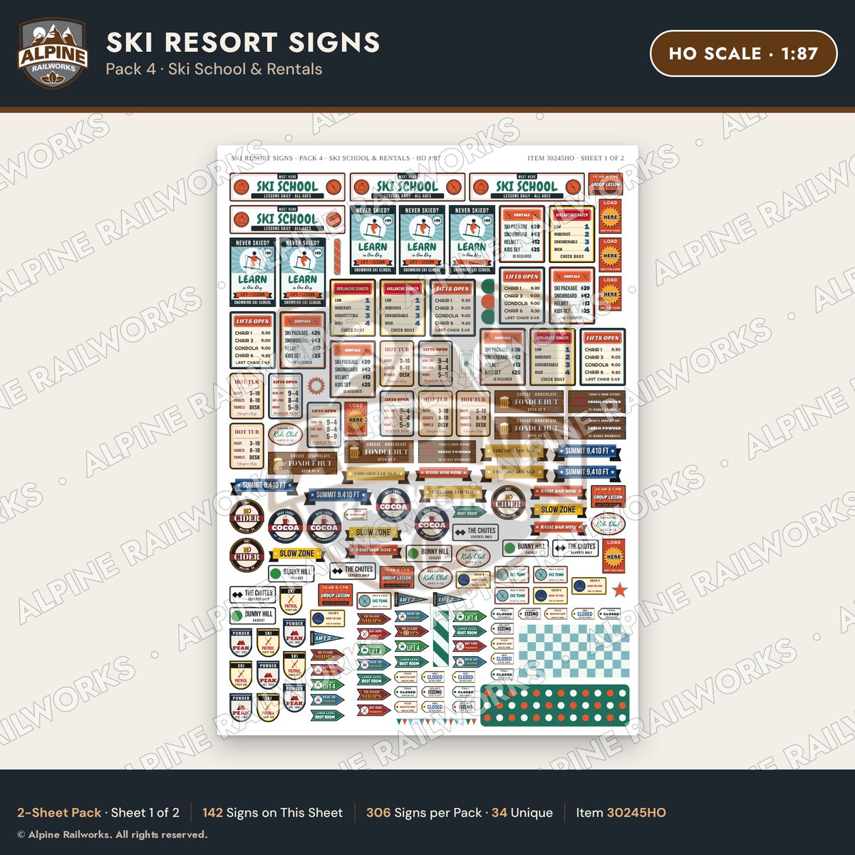 Alpine Railworks 30245HO HO Scale Ski Resort Signs - Ski School
