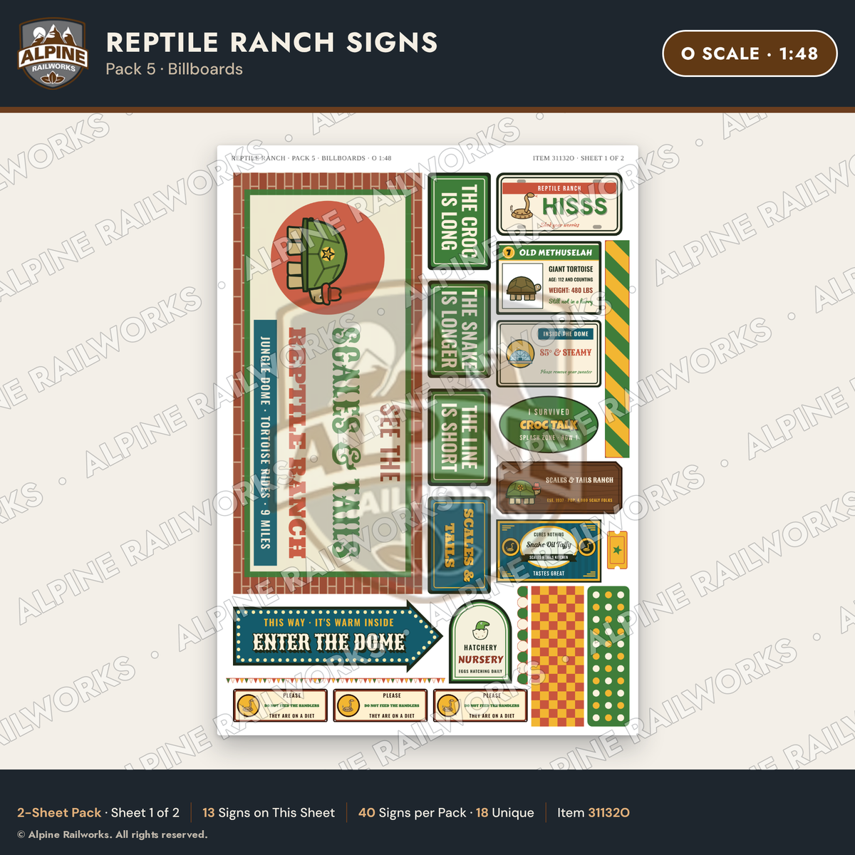 Alpine Railworks 31132O O Scale Roadside Signs - Reptile Zoo