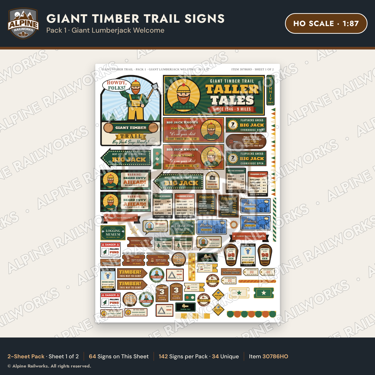 Alpine Railworks 30786HO HO Scale Roadside Signs - Lumberjack Redwoods