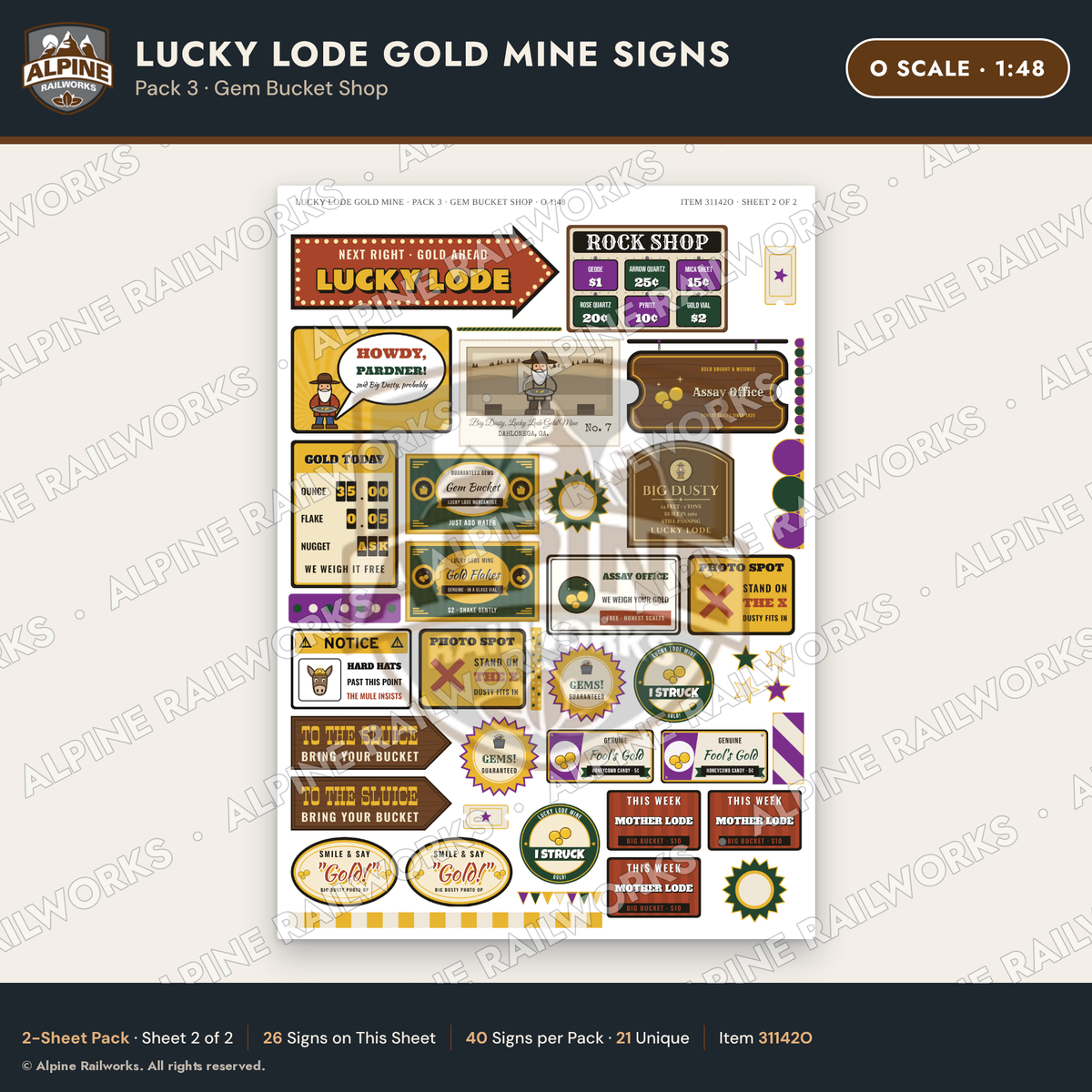 Alpine Railworks 31142O O Scale Roadside Signs - Gold Panning Mine