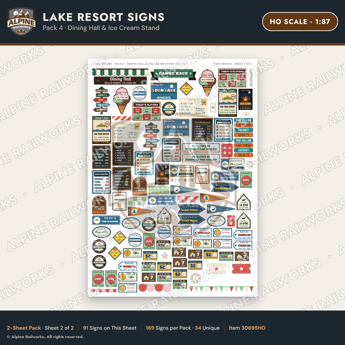 Alpine Railworks 30695HO HO Scale Lake Resort Signs - Dining Hall