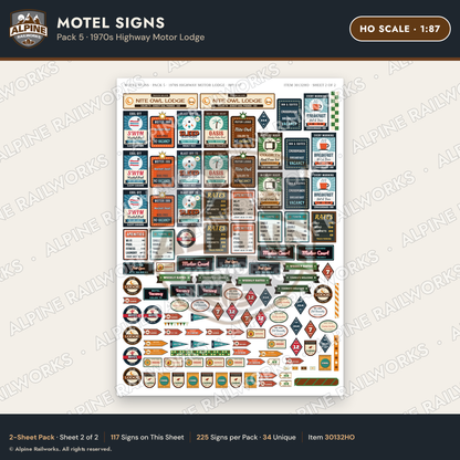 Alpine Railworks 30132HO HO Scale Motel Signs - Highway Motor Lodge