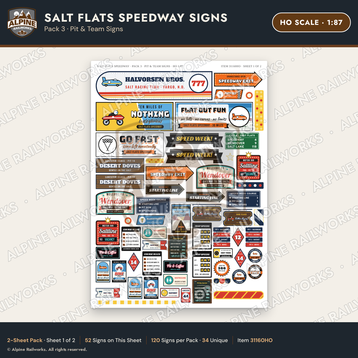 Alpine Railworks 31160HO HO Scale Racing Signs - Salt Flats Speedway