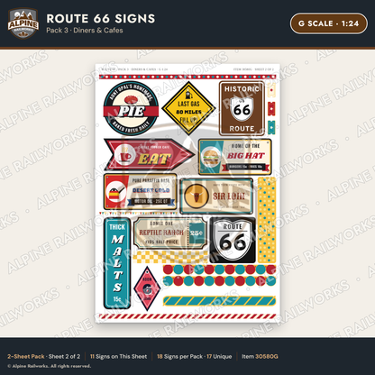 Alpine Railworks 30580G G Scale Route 66 Highway Signs - Diners