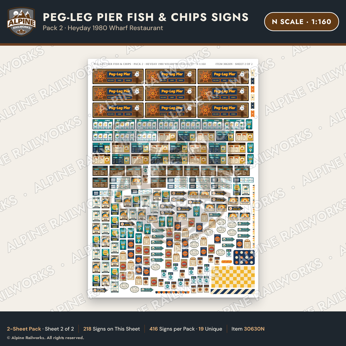 Alpine Railworks 30630N N Scale Fast Food Signs - Fish & Chips