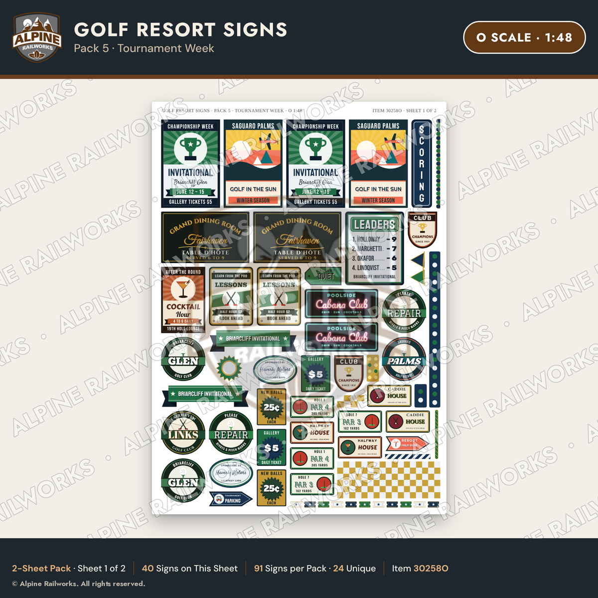 Alpine Railworks 30258O O Scale Golf Resort Signs - Tournament Week