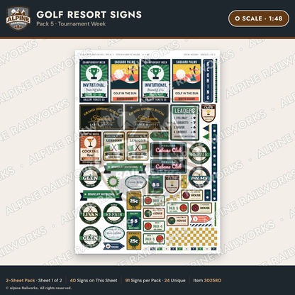 Alpine Railworks 30258O O Scale Golf Resort Signs - Tournament Week