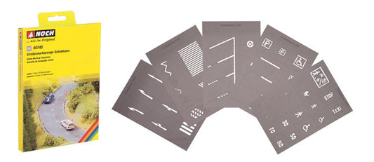 Noch 60745 HO Scale Street Marking Stencils -- 5 Stencils w/43 Symbols